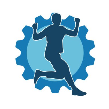 Hareket halindeki bir erkek dansçının silueti. Dans eden zayıf bir adamın silueti..