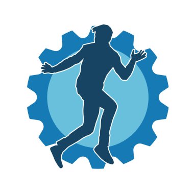 Hareket halindeki bir erkek dansçının silueti. Dans eden zayıf bir adamın silueti..