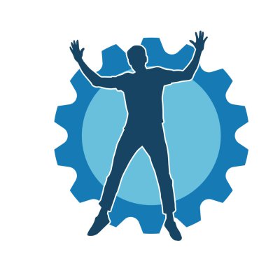 Hareket halindeki bir erkek dansçının silueti. Dans eden zayıf bir adamın silueti..