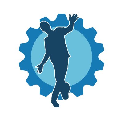 Hareket halindeki bir erkek dansçının silueti. Dans eden zayıf bir adamın silueti..