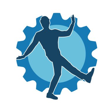 Hareket halindeki bir erkek dansçının silueti. Dans eden zayıf bir adamın silueti..