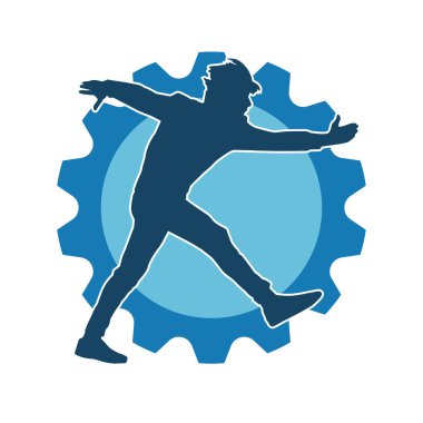 Hareket halindeki bir erkek dansçının silueti. Dans eden zayıf bir adamın silueti..