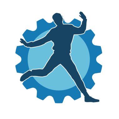 Hareket halindeki bir erkek dansçının silueti. Dans eden zayıf bir adamın silueti..