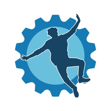 Hareket halindeki bir erkek dansçının silueti. Dans eden zayıf bir adamın silueti..