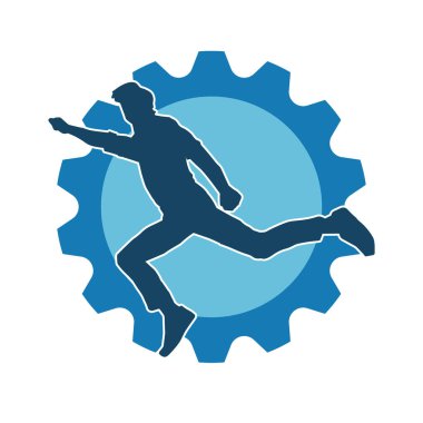 Hareket halindeki bir erkek dansçının silueti. Dans eden zayıf bir adamın silueti..