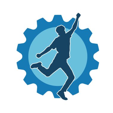 Hareket halindeki bir erkek dansçının silueti. Dans eden zayıf bir adamın silueti..