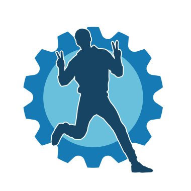 Hareket halindeki bir erkek dansçının silueti. Dans eden zayıf bir adamın silueti..