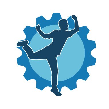 Hareket halindeki bir erkek dansçının silueti. Dans eden zayıf bir adamın silueti..