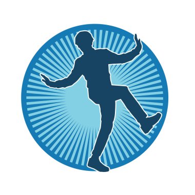 Hareket halindeki bir erkek dansçının silueti. Dans eden zayıf bir adamın silueti..