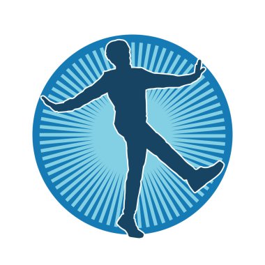 Hareket halindeki bir erkek dansçının silueti. Dans eden zayıf bir adamın silueti..