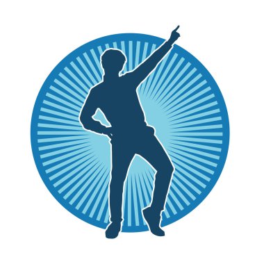 Hareket halindeki bir erkek dansçının silueti. Dans eden zayıf bir adamın silueti..