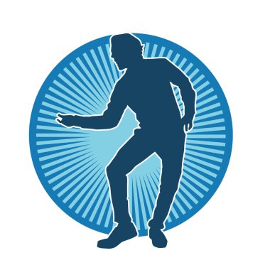 Hareket halindeki bir erkek dansçının silueti. Dans eden zayıf bir adamın silueti..