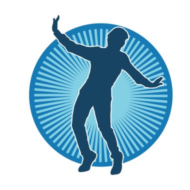 Hareket halindeki bir erkek dansçının silueti. Dans eden zayıf bir adamın silueti..