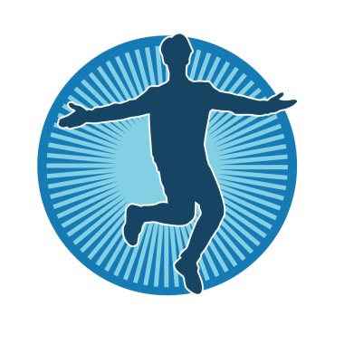 Hareket halindeki bir erkek dansçının silueti. Dans eden zayıf bir adamın silueti..