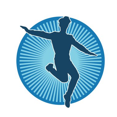 Hareket halindeki bir erkek dansçının silueti. Dans eden zayıf bir adamın silueti..