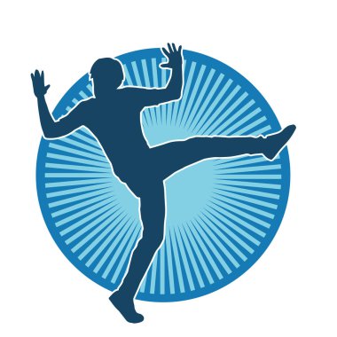 Hareket halindeki bir erkek dansçının silueti. Dans eden zayıf bir adamın silueti..