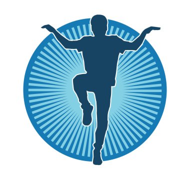 Hareket halindeki bir erkek dansçının silueti. Dans eden zayıf bir adamın silueti..