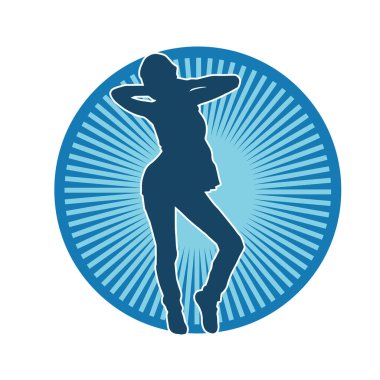 Hareketli bir kadın dansçının silueti. Dans eden zayıf bir kadının silueti..