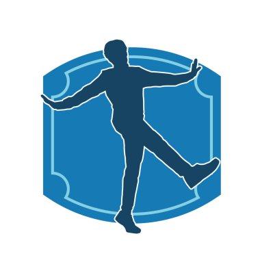 Hareket halindeki bir erkek dansçının silueti. Dans eden zayıf bir adamın silueti..