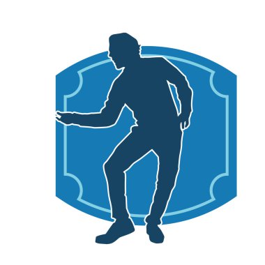 Hareket halindeki bir erkek dansçının silueti. Dans eden zayıf bir adamın silueti..