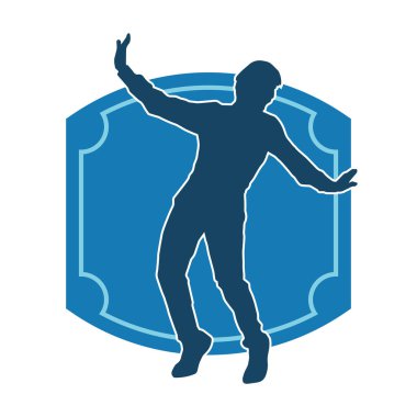 Hareket halindeki bir erkek dansçının silueti. Dans eden zayıf bir adamın silueti..