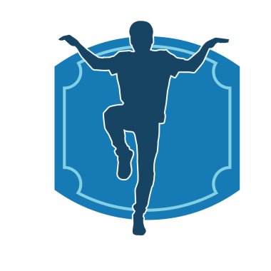 Hareket halindeki bir erkek dansçının silueti. Dans eden zayıf bir adamın silueti..