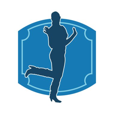 Hareketli bir kadın dansçının silueti. Dans eden zayıf bir kadının silueti..