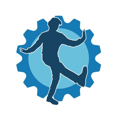 Hareketli bir kadın dansçının silueti. Dans eden zayıf bir kadının silueti..