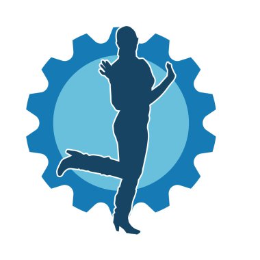 Hareketli bir kadın dansçının silueti. Dans eden zayıf bir kadının silueti..