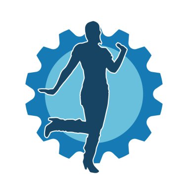 Hareketli bir kadın dansçının silueti. Dans eden zayıf bir kadının silueti..