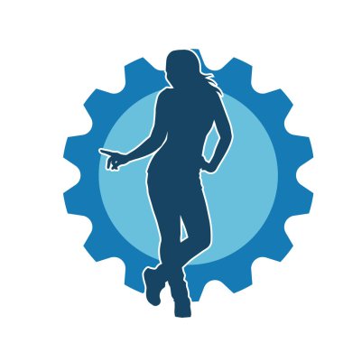 Hareketli bir kadın dansçının silueti. Dans eden zayıf bir kadının silueti..