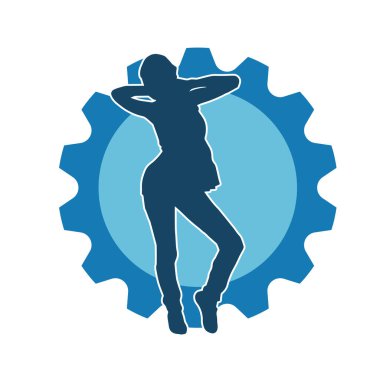 Hareketli bir kadın dansçının silueti. Dans eden zayıf bir kadının silueti..