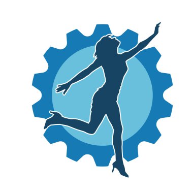 Hareketli bir kadın dansçının silueti. Dans eden zayıf bir kadının silueti..