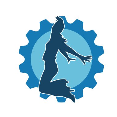 Hareketli bir kadın dansçının silueti. Dans eden zayıf bir kadının silueti..