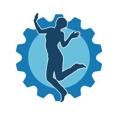 Hareketli bir kadın dansçının silueti. Dans eden zayıf bir kadının silueti..