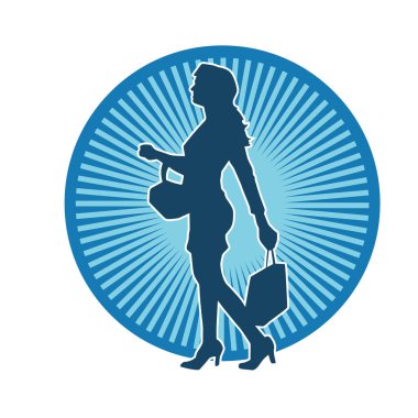 Sıska genç bir kadının silüeti alışveriş torbaları taşıyor..