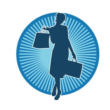 Sıska genç bir kadının silüeti alışveriş torbaları taşıyor..