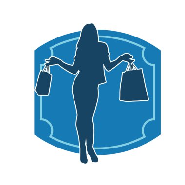 Sıska genç bir kadının silüeti alışveriş torbaları taşıyor..