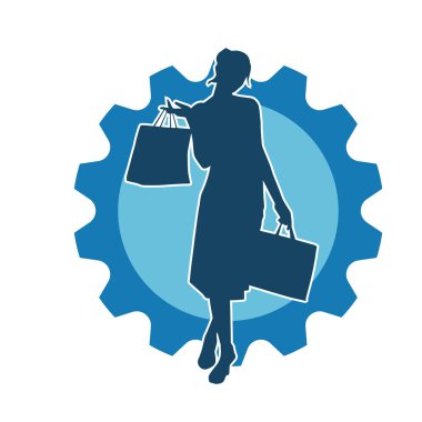 Sıska genç bir kadının silüeti alışveriş torbaları taşıyor..