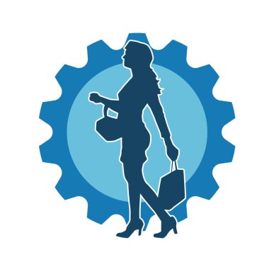 Sıska genç bir kadının silüeti alışveriş torbaları taşıyor..