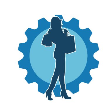 Sıska genç bir kadının silüeti alışveriş torbaları taşıyor..