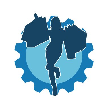 Sıska genç bir kadının silüeti alışveriş torbaları taşıyor..