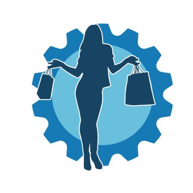 Sıska genç bir kadının silüeti alışveriş torbaları taşıyor..