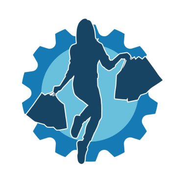 Sıska genç bir kadının silüeti alışveriş torbaları taşıyor..