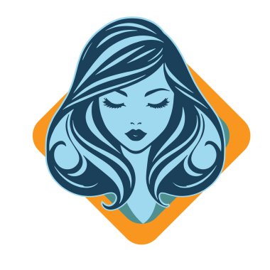 Çağdaş Salon Logoları 'na uygun cesur dalgalı saç çizgileri olan kadın portresi. Romantik Dalgalı Saçlı Bir Kadının Tek Renkli Çizimi, Retro Güzellik Markaları İçin Harika.