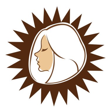 Saç ve güzellikle ilgili logo ya da ilgili herhangi bir grafik amaç için süs rozeti şekilli kadın profili çizimi.