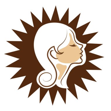 Saç ve güzellikle ilgili logo ya da ilgili herhangi bir grafik amaç için süs rozeti şekilli kadın profili çizimi.