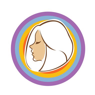 Saç ve güzellikle ilgili logo ya da ilgili herhangi bir grafik amaç için süs rozeti şekilli kadın profili çizimi.