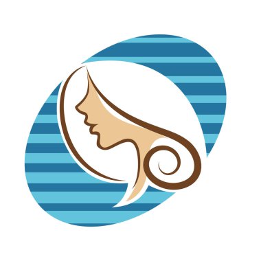 Saç ve güzellikle ilgili logo ya da ilgili herhangi bir grafik amaç için süs rozeti şekilli kadın profili çizimi.