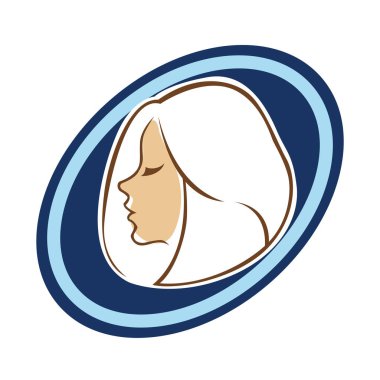 Saç ve güzellikle ilgili logo ya da ilgili herhangi bir grafik amaç için süs rozeti şekilli kadın profili çizimi.